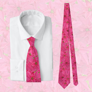 Fuchsia colored poinsettias, floral pattern neck tie