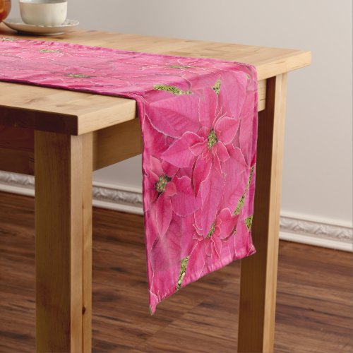 Fuchsia colored poinsettias floral pattern short table runner
