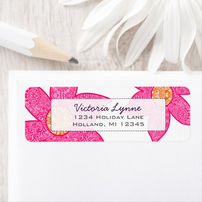 Fuchsia Coral Flowers Purple Dots  Address Label (Insitu)