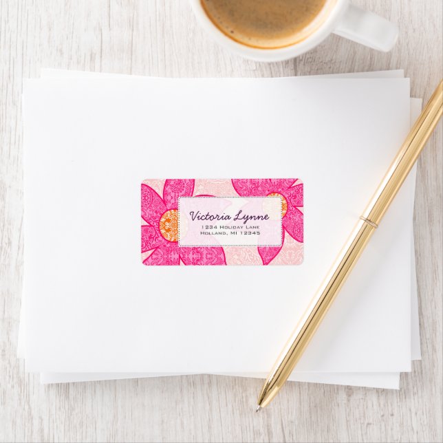 Fuchsia Coral Flowers Return Address Label (Insitu)