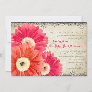 Fuchsia Coral Orange Gerber Daisy Wedding Invite