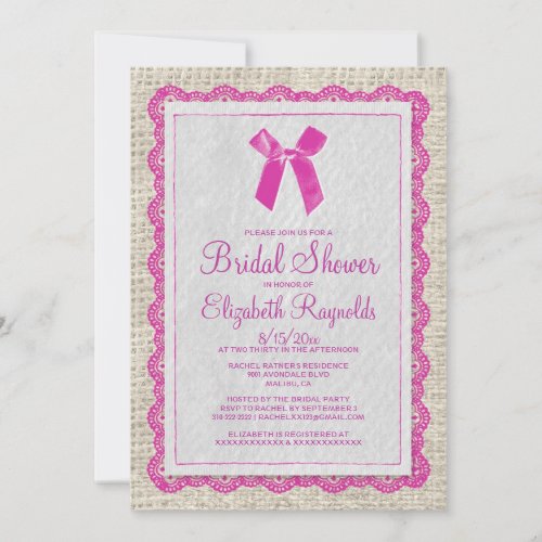Fuchsia Country Burlap Bridal Shower Invitations