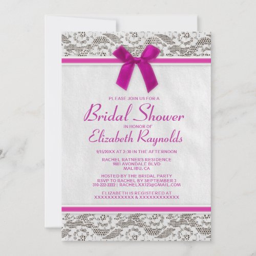 Fuchsia Country Lace Bridal Shower Invitations