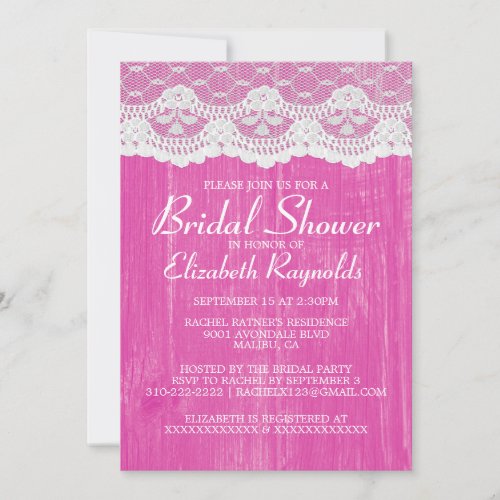 Fuchsia Country Lace Bridal Shower Invitations