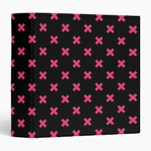 Fuchsia cross stitches on black 3 ring binder