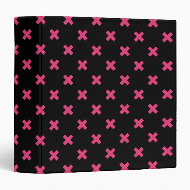 Fuchsia cross stitches on black 3 ring binder (Front/Spine)