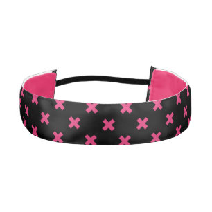 Fuchsia cross stitches on black athletic headband
