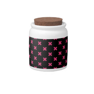 Fuchsia cross stitches on black candy jar