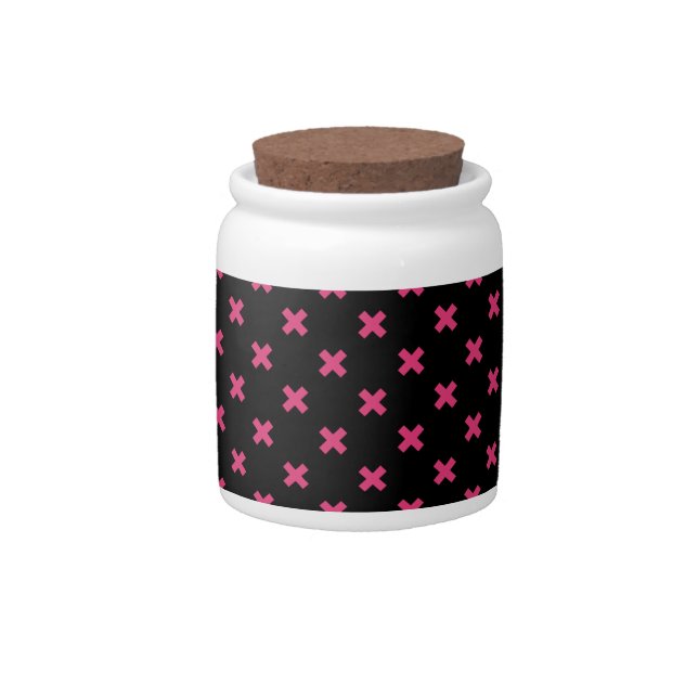 Fuchsia cross stitches on black candy jar (Front)