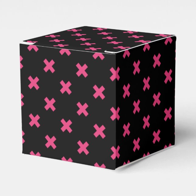 Fuchsia cross stitches on black favor boxes (Front Side)