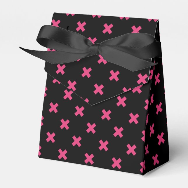 Fuchsia cross stitches on black favor boxes (Front Side)