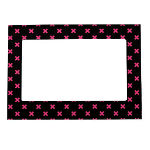Fuchsia cross stitches on black magnetic frame