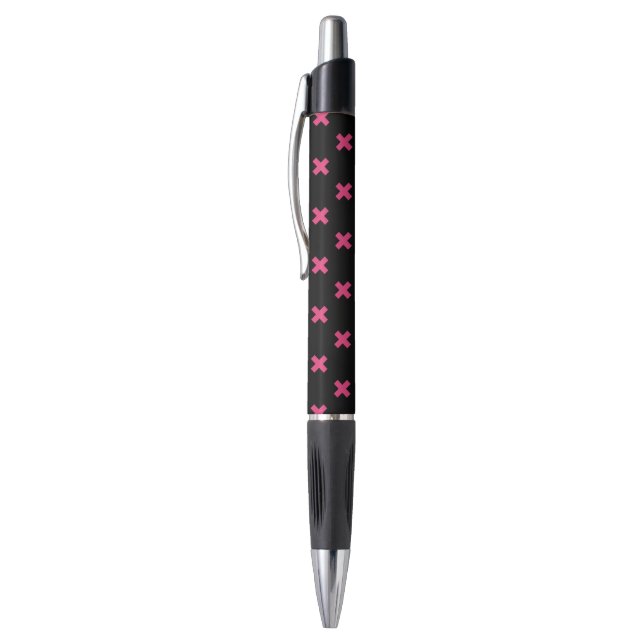 Fuchsia cross stitches on black pen (Top (Vertical))