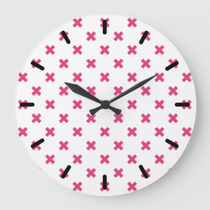 Fuchsia cross stitches on white large clock