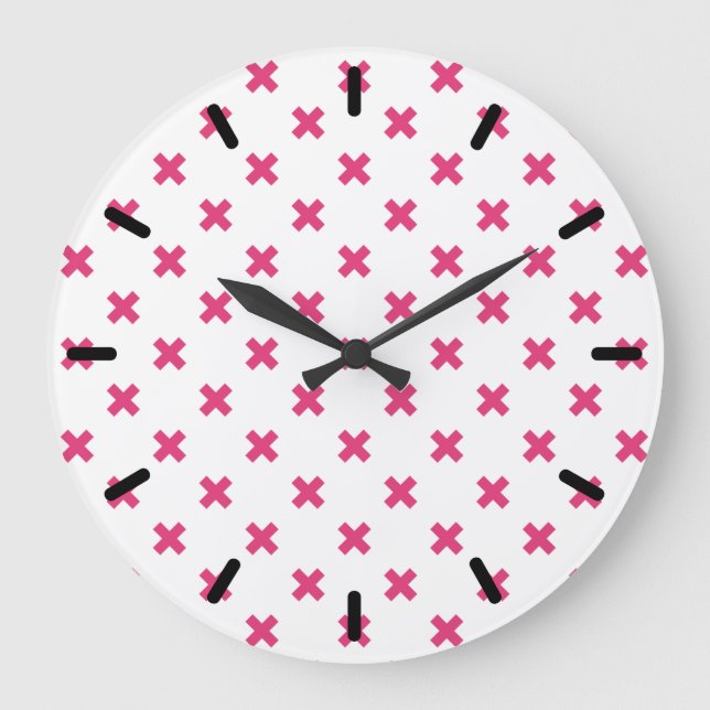 Fuchsia cross stitches on white large clock (Front)