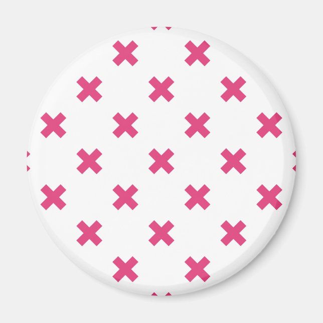 Fuchsia cross stitches on white magnet (Front)