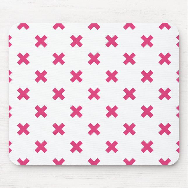 Fuchsia cross stitches on white mouse pad (Front)