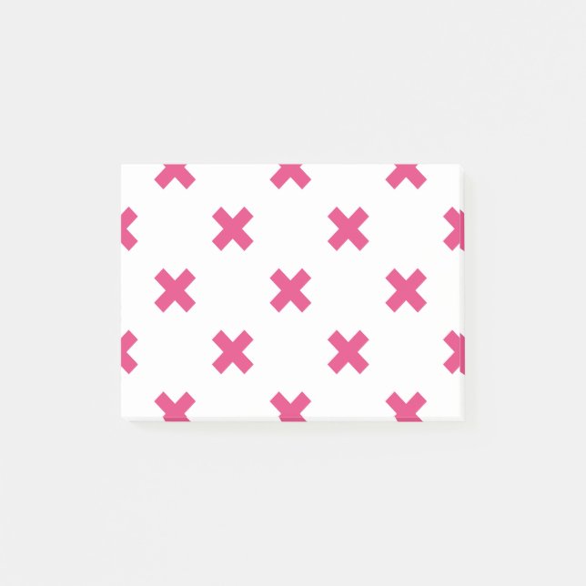 Fuchsia cross stitches on white post-it notes (Front)