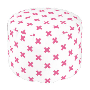 Fuchsia cross stitches on white pouf