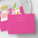 Fuchsia Custom Return Address Envelopes<br><div class="desc">These elegant yet simple wedding envelopes feature the word "Wedding" in white over a vibrant fuchsia pink background. The envelope opens to reveal a unique watercolor floral design. Use the template fields to add your custom return address. A botanical choice for garden weddings. To see the matching suite visit www.zazzle.com/dotellabelle...</div>