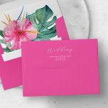Fuchsia Custom Wedding Envelopes<br><div class="desc">These wedding envelopes are perfect for destination weddings, featuring a vibrant fuchsia pink background with the word "Wedding" in elegant white text. Inside, a stunning watercolor tropical floral design adds a unique and artistic touch. Designed for Hawaiian luau party invitations and tropical-themed celebrations, these envelopes offer custom return address printing...</div>