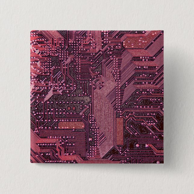 Fuchsia Cyber Circuit Board Tech Art Electronics Button (Front)