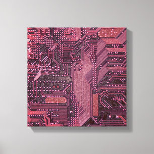 Fuchsia Cyber Circuit Board Tech Art Electronics Canvas Print