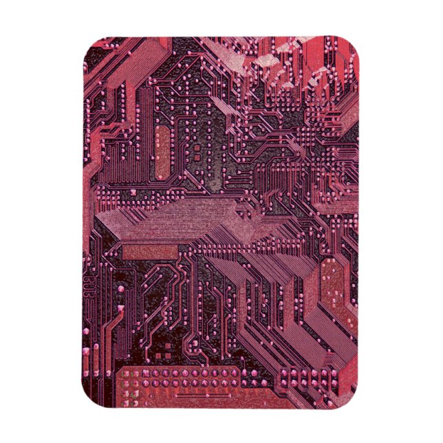 Fuchsia Cyber Circuit Board Tech Art Electronics Magnet (Vertical)