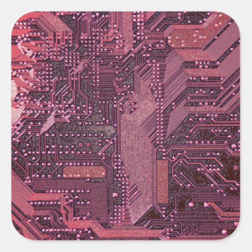 Fuchsia Cyber Circuit Board Tech Electronics Square Sticker