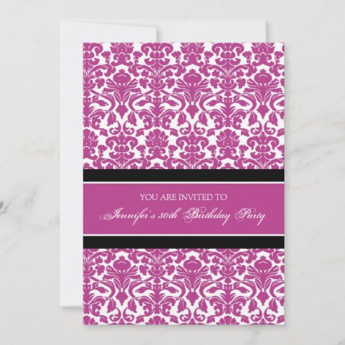 Fuchsia Damask 30th Birthday Party Invitations