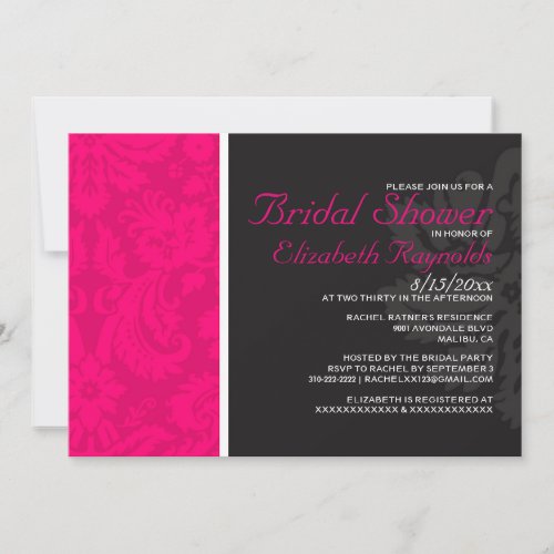 Fuchsia Damask Bridal Shower Invitations