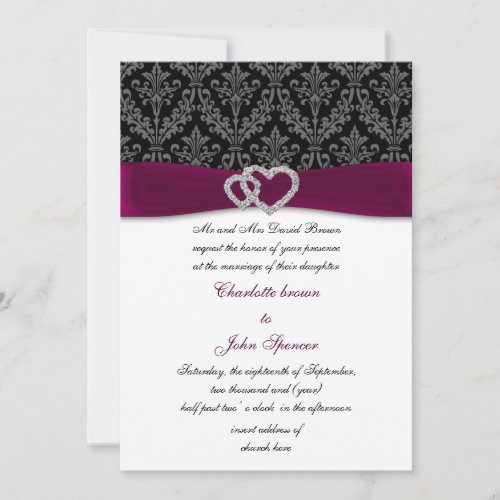 pink damask diamante wedding invitation