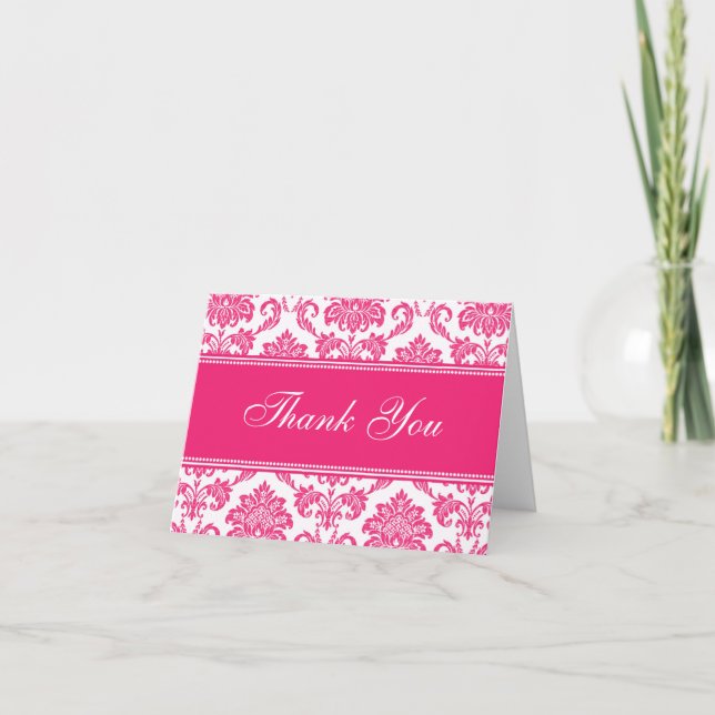 Fuchsia Damask Thank You Cards (Front)