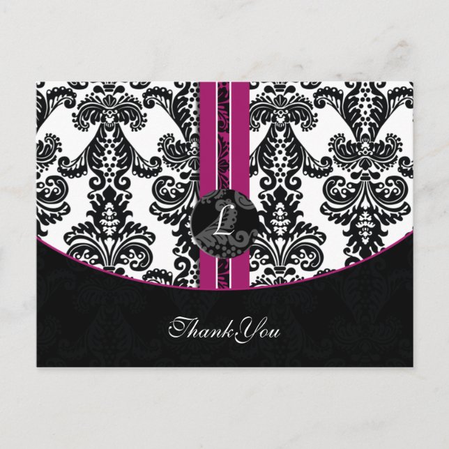 fuchsia damask ThankYou Cards (Front)