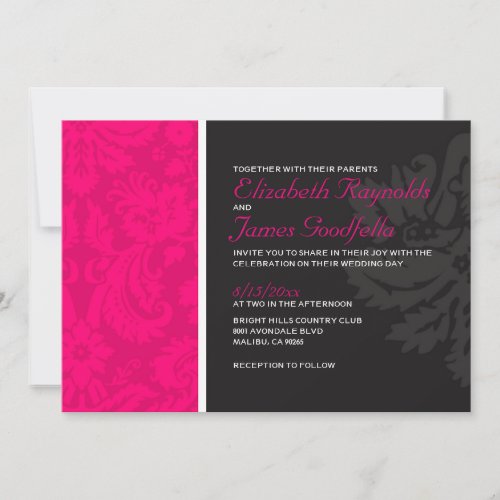 Fuchsia Damask Wedding Invitations