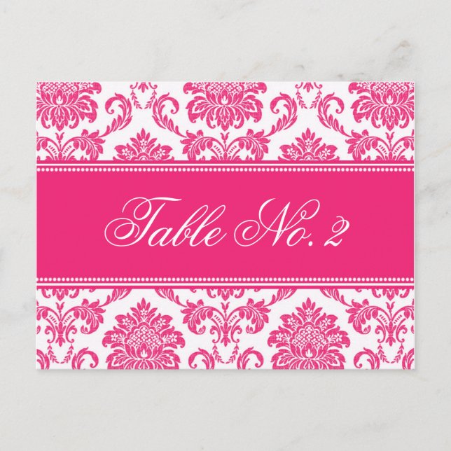 Fuchsia Damask Wedding Table Number (Front)