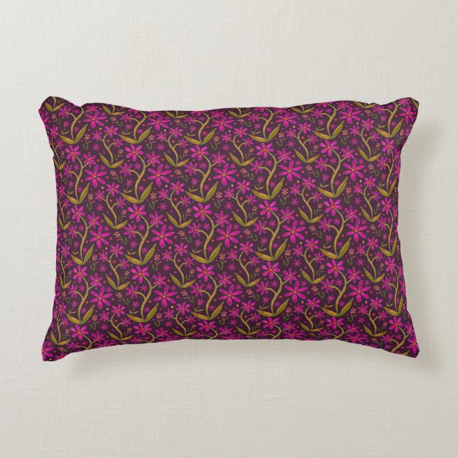 Fuchsia | Dancing Watercolor Daisies Accent Pillow (Front)