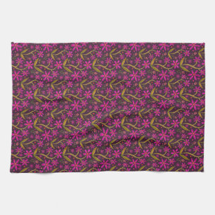 Fuchsia   Dancing Watercolor Daisies Kitchen Towel