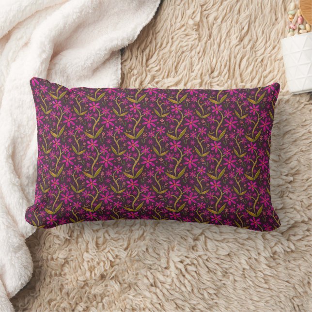 Fuchsia | Dancing Watercolor Daisies Lumbar Pillow (Blanket)