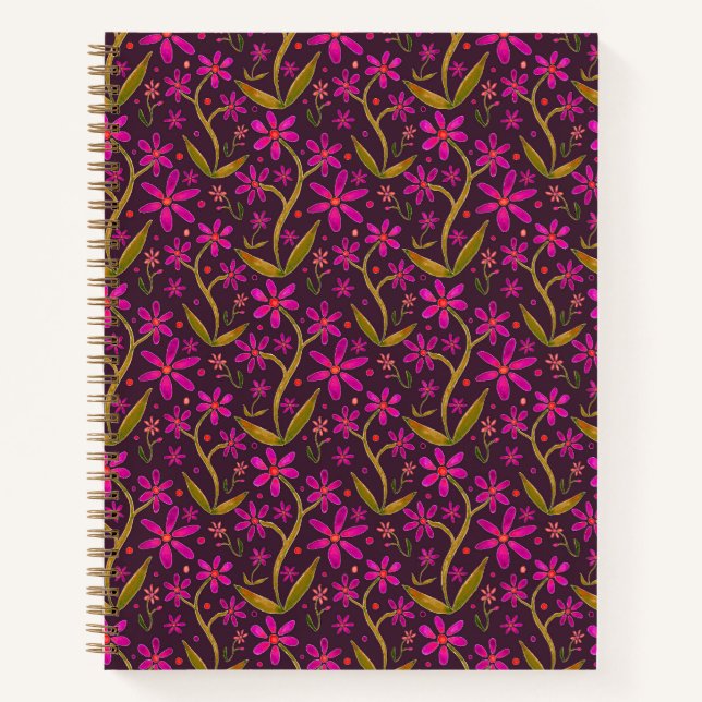 Fuchsia | Dancing Watercolor Daisies Notebook (Front)