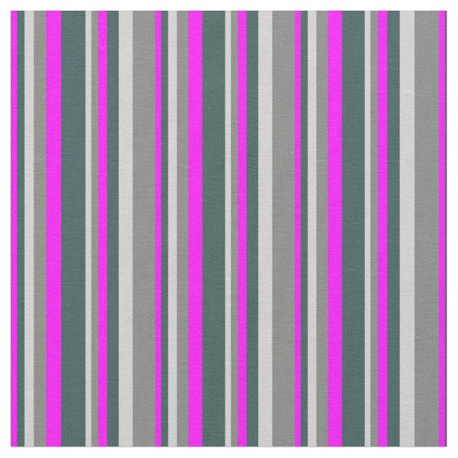 Fuchsia, Dark Slate Gray, Light Gray & Gray Lines Fabric (Close Up)