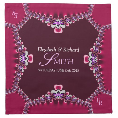 Fuchsia Decorative Lace Monogram Wedding Napkins