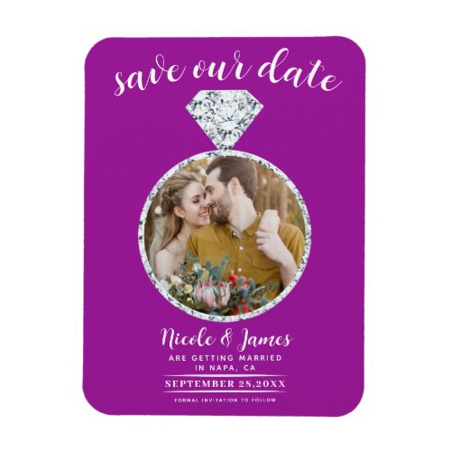 Fuchsia Diamond Ring Bling Photo Save the Date Magnet