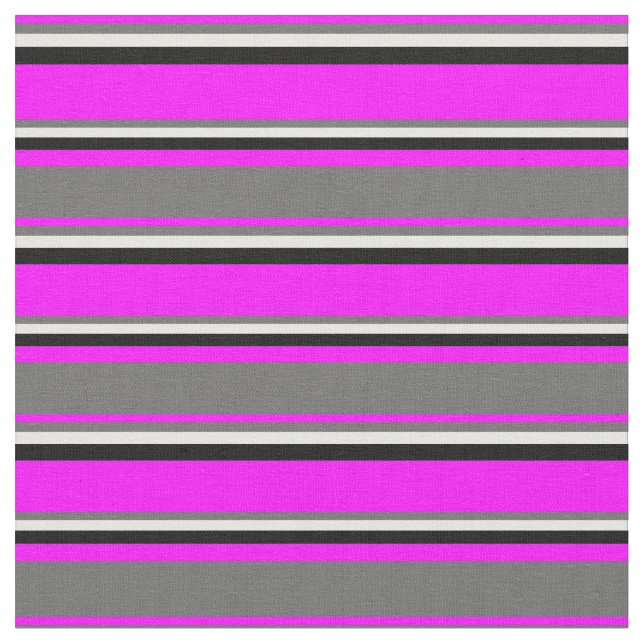 Fuchsia, Dim Gray, Mint Cream, and Black Pattern Fabric (Close Up)