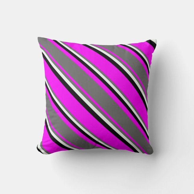 Fuchsia, Dim Gray, Mint Cream, and Black Pattern Throw Pillow (Front)