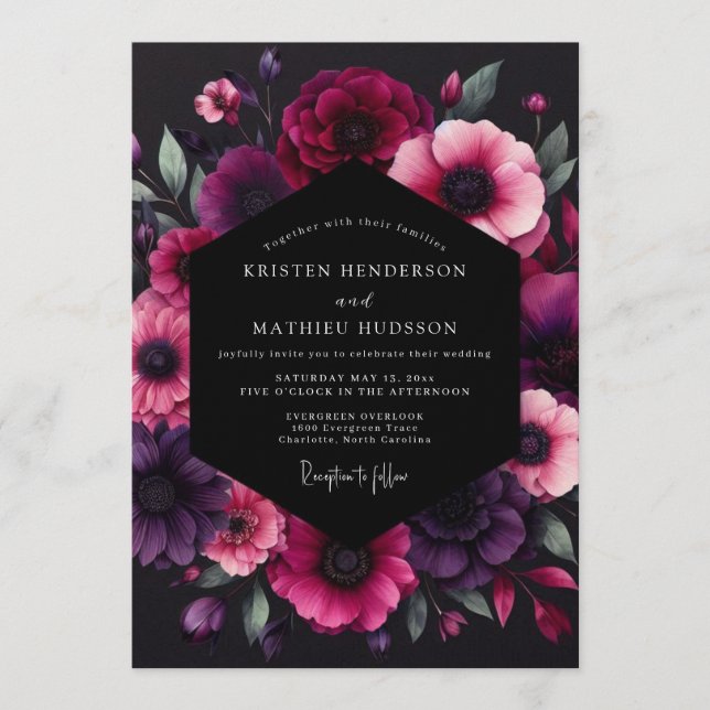 Fuchsia Dramatic Anemone Wedding Invitation (Front)