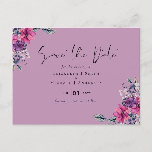 Fuchsia Dreams Co-ordinates Sage and Deep Pink Postcard (Front)