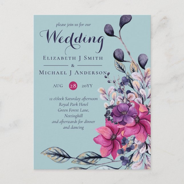 Fuchsia Dreams Co-ordinates Sage and Deep Pink Postcard (Front)