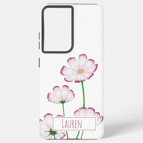 Fuchsia Edged Pink Cosmos with Boxed Name Uncommon Samsung Galaxy S21 Ultra Case