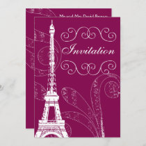 Fuchsia Eiffel Tower wedding invitation